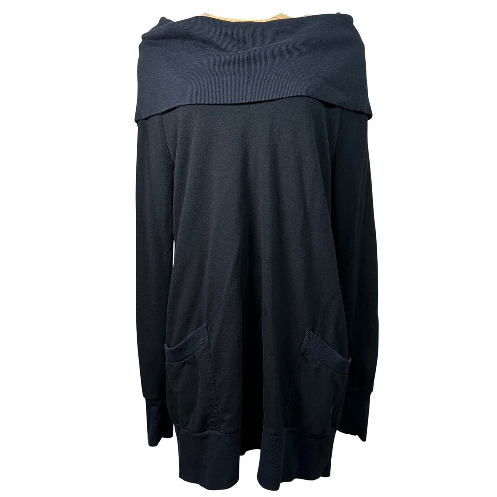 Black Off Shoulder Cowl Neck Tunic Sweatshirt Dress Pockets‎ Witchy Lagenlook